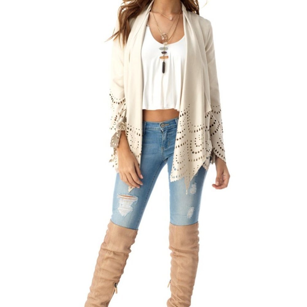 Faux Suede Open Front Jacket from Sky